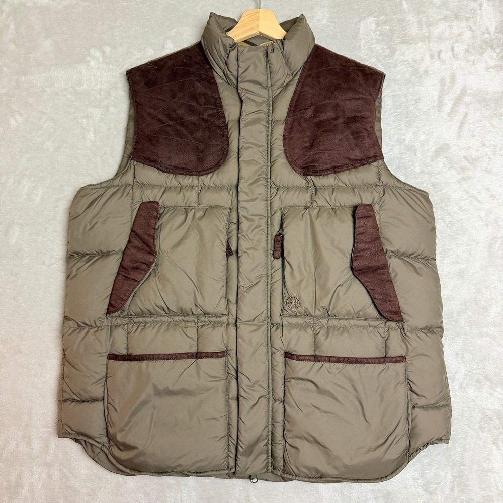 Beretta Goose Down Shooting Puffer Vest Men XL Brownish Green Hunting Outdoor EC